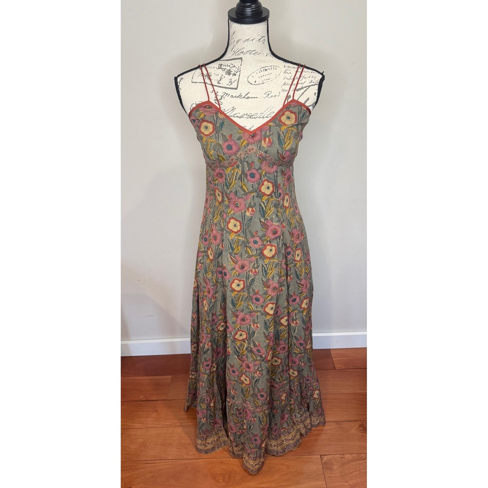 Anokhi Floral Maxi Spaghetti Strap Dress Sz S 100% cotton - Picture 1 of 5